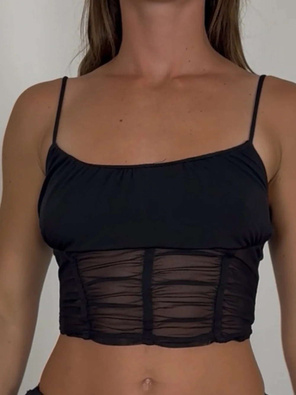 Rue21 Black Sheer Ruched Crop Cami - Picture 1 of 5